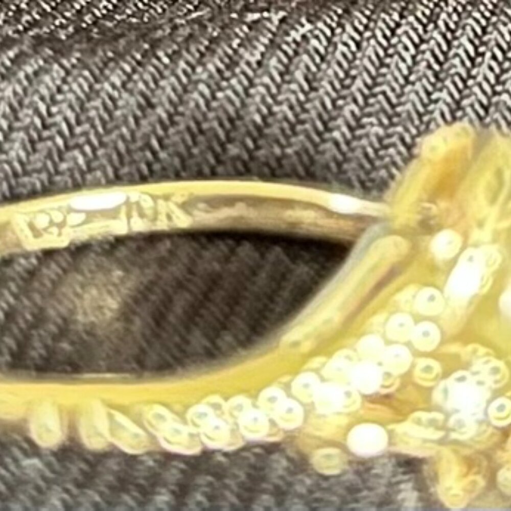 Vintage 1940's Japanese Akoya Golden Pearl & Diamond 10K Gold Ring sz 5 - Picture 6 of 8